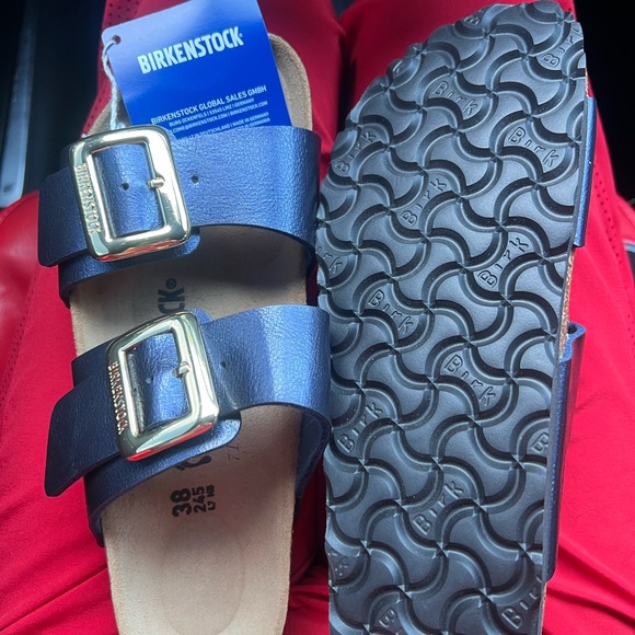 Birkenstock Navy Double-Buckle Sandal with Gold Buckles.BRAND NEW IN STORES NOW! - Picture 8 of 9